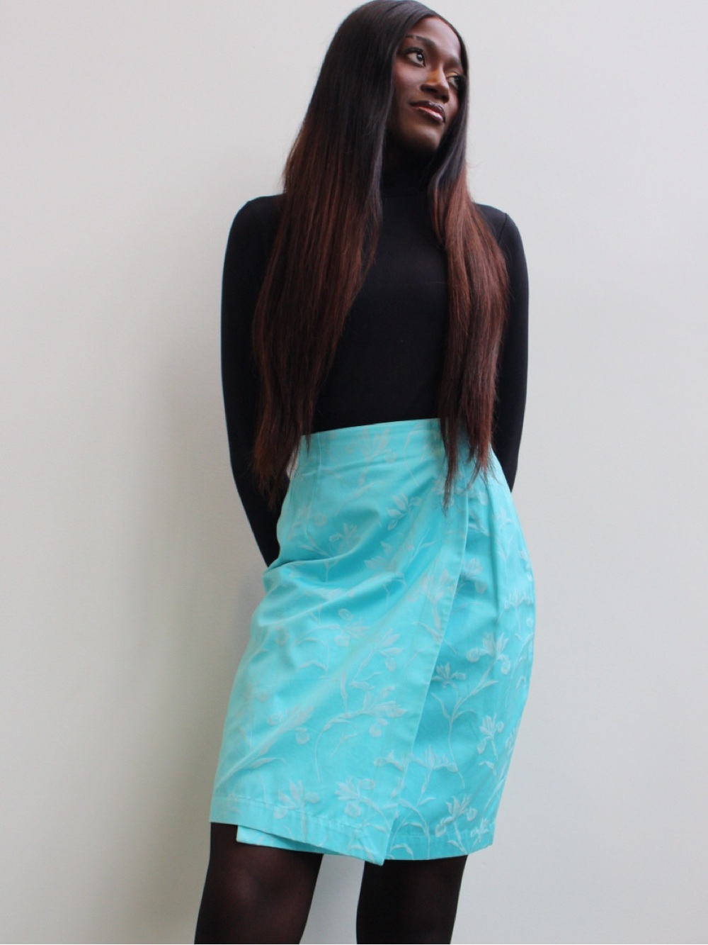 Aqua Floral Wrap Pencil Skirt - Women's